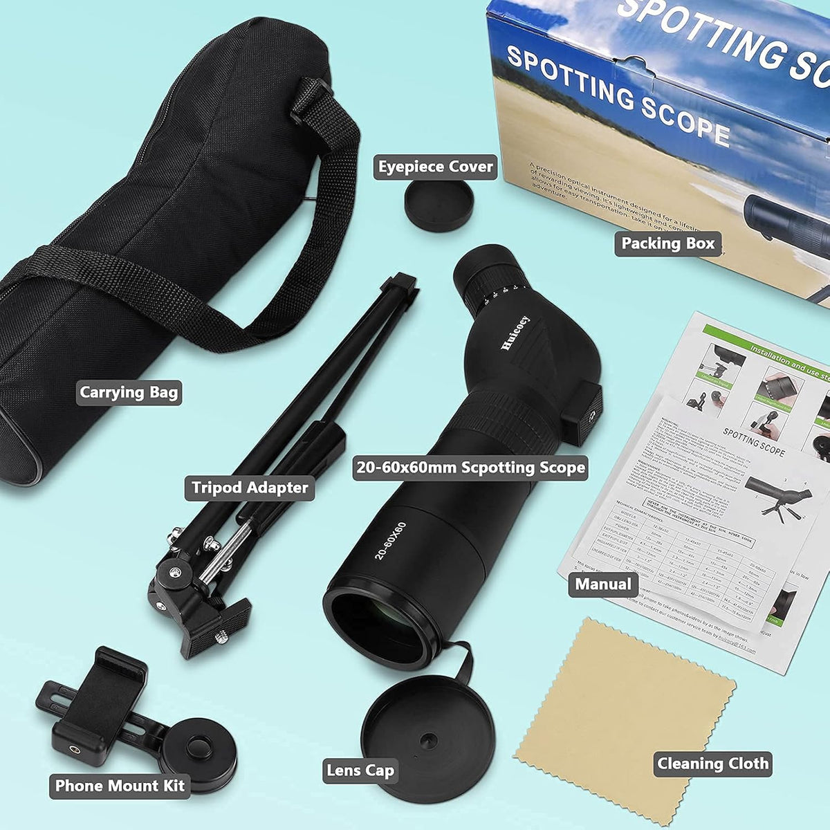 20-60x60mm Zoom Spotting Scope with Tripod V19625