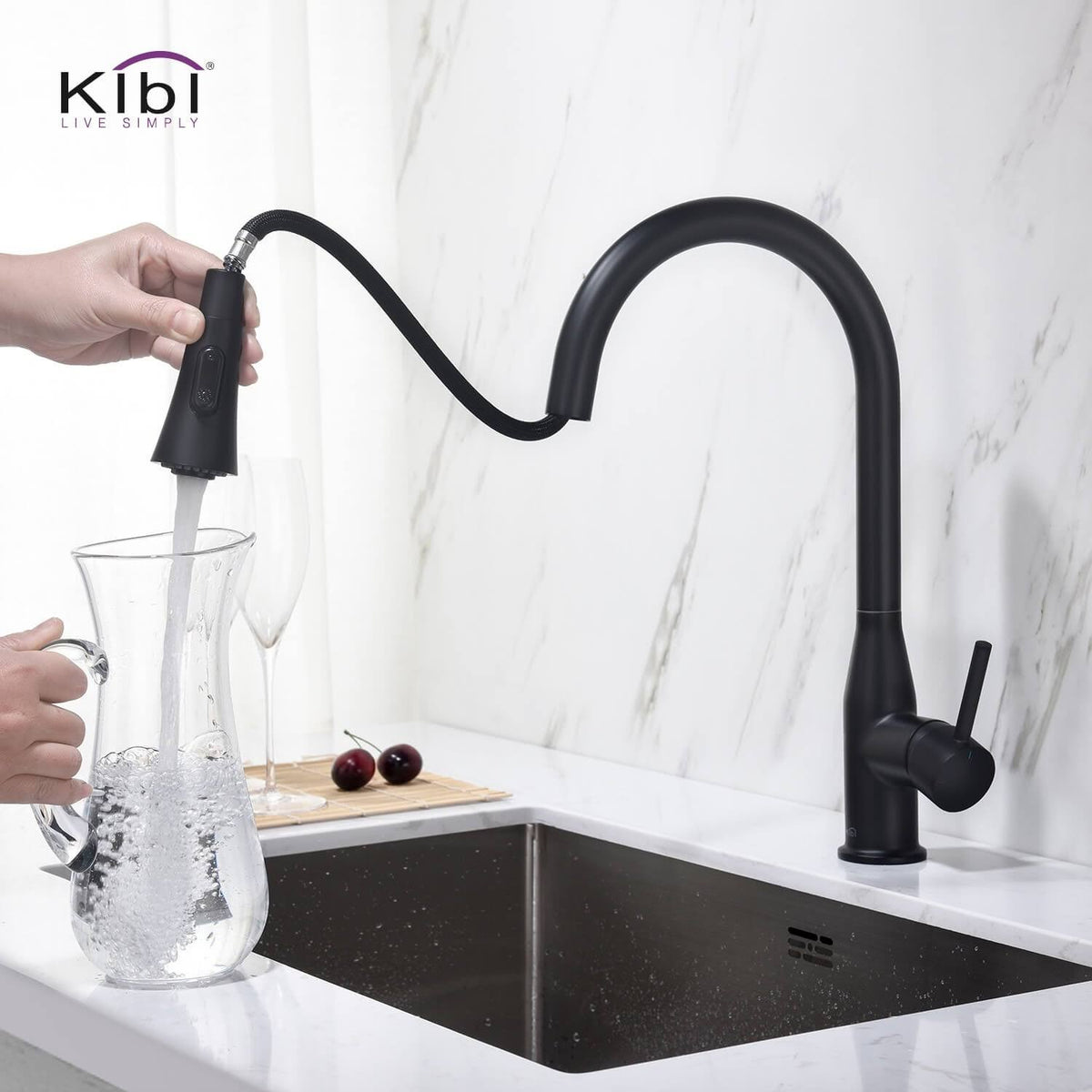 Chrome Pull Out Single Level Kitchen Faucet with Sprayer and Soap Dispenser X481