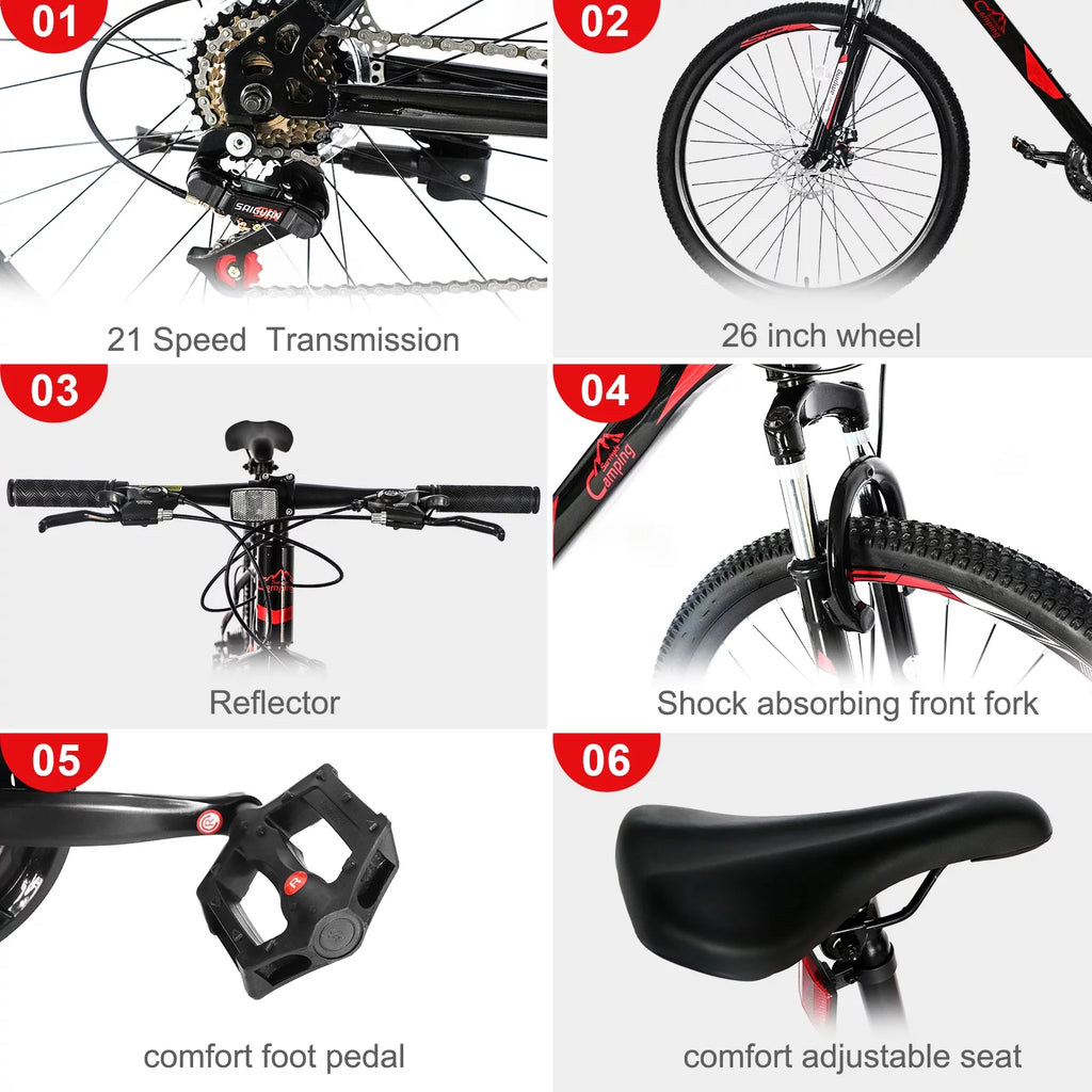 21 Speed 26" Wheel Steel Frame Mountain Bike, Black/Red D752448