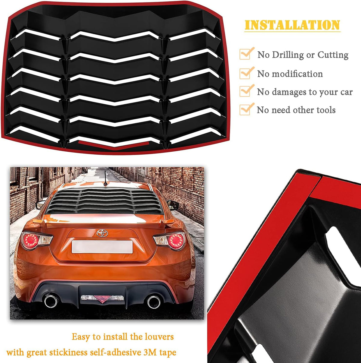 Rear Window Louver ABS Matte Black Windshield Sunshade Cover C97103