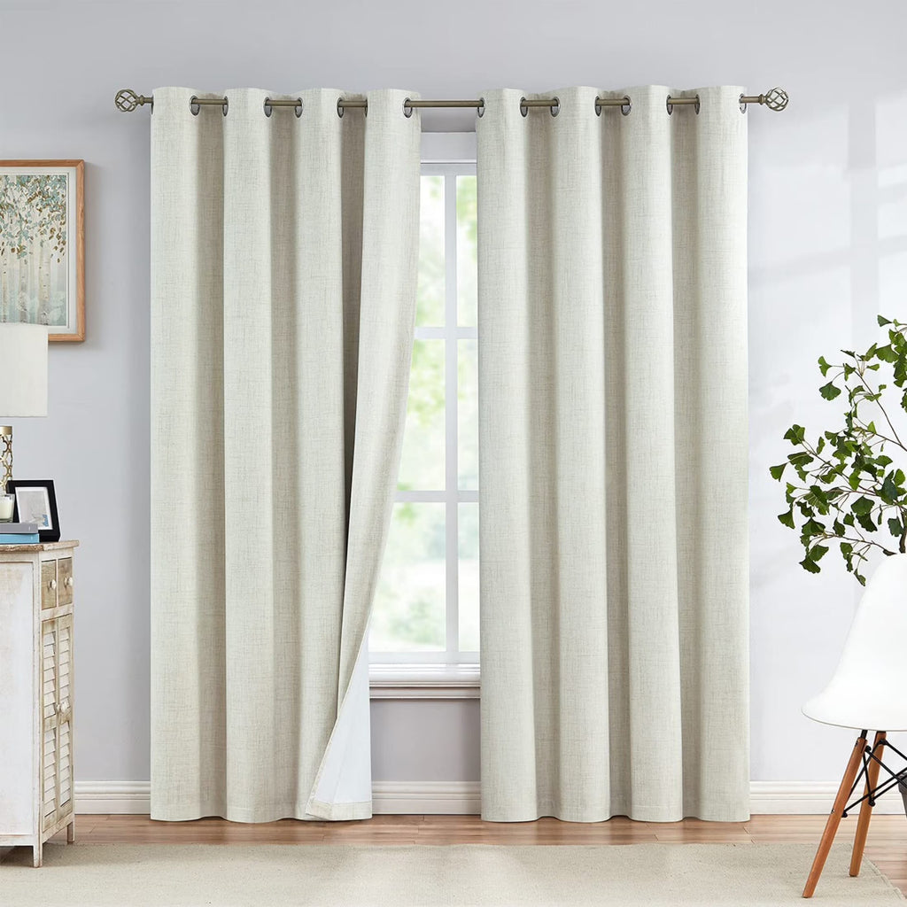 Natural Linen Blackout Curtains 84"Lx52"W Ivory Grommet Top, 2 F209