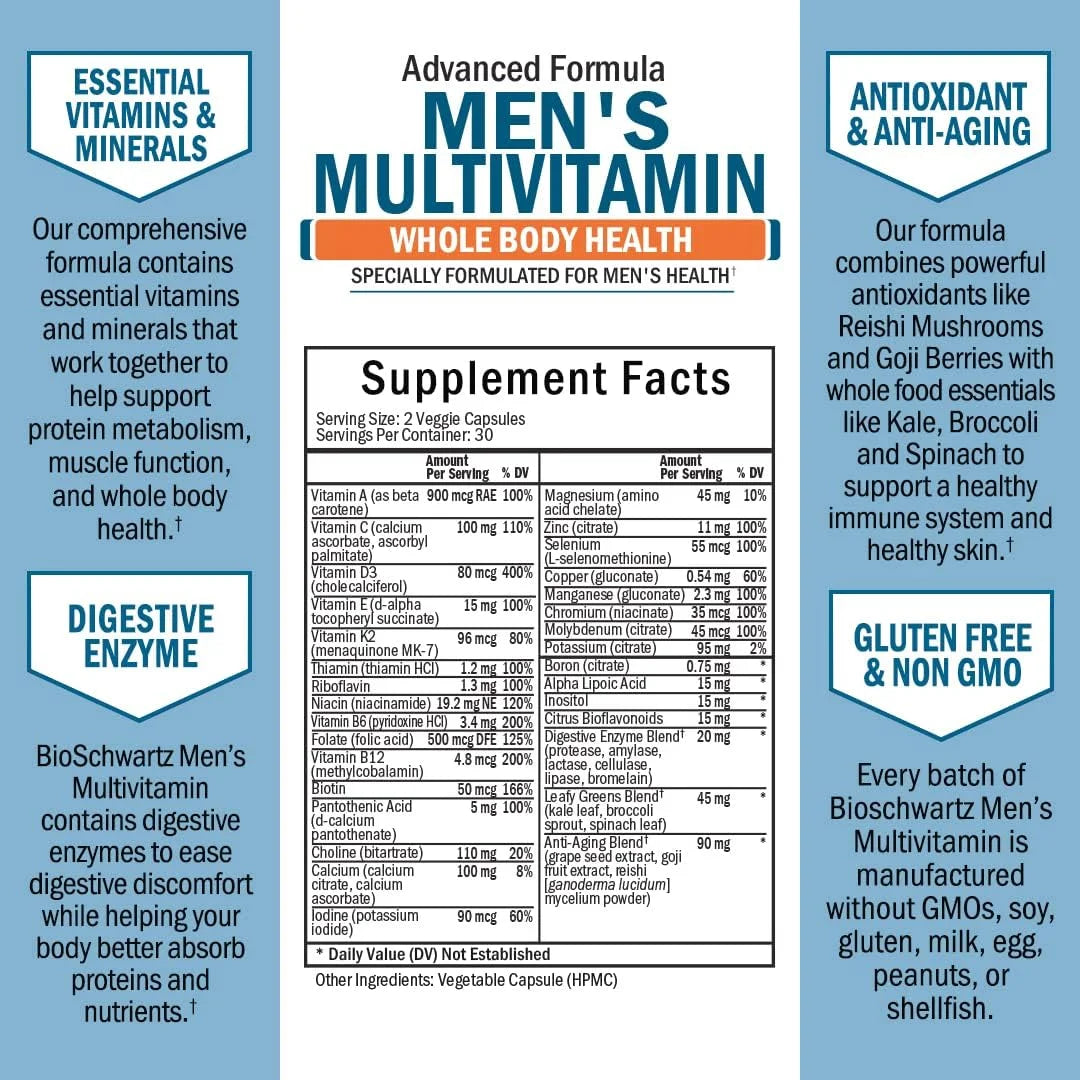 Men's Multivitamin with Vitamin C A B D3 E Zinc 60 Ct C405509