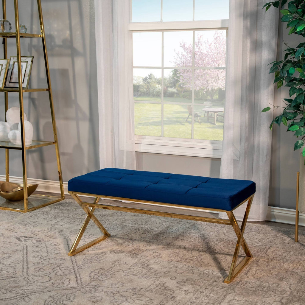 Blue/Gold Velveteen Bench J89746