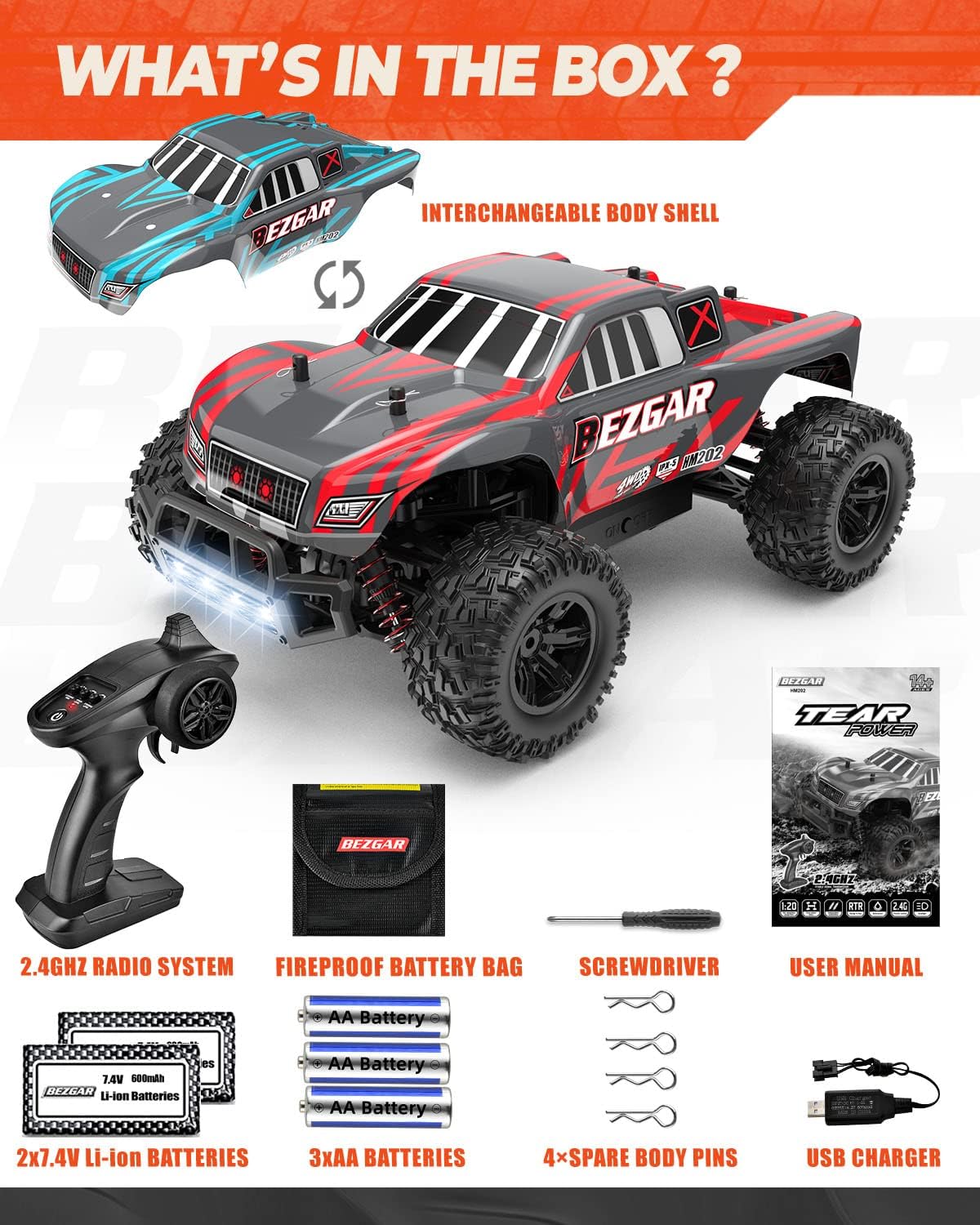 4WD 2.4GHz High Speed Remote Control Off Road RC Monster Car with 2 Rechargeable Batteries R480