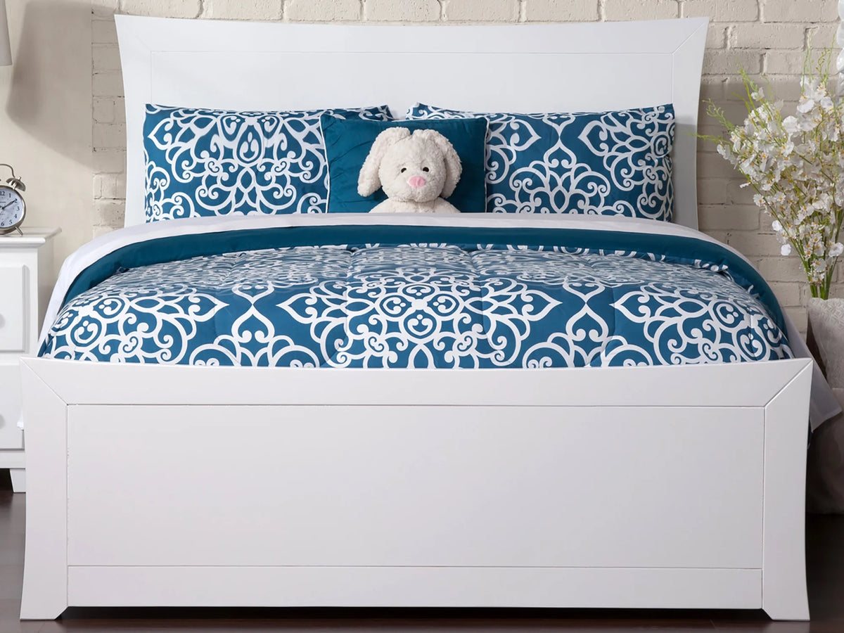 White Wood Platform Bed with Headboard & Footboard X70987