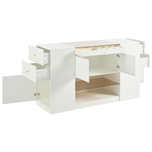 White Glass Top 6 Drawer Wooden Closet Storage Cabinet T10783
