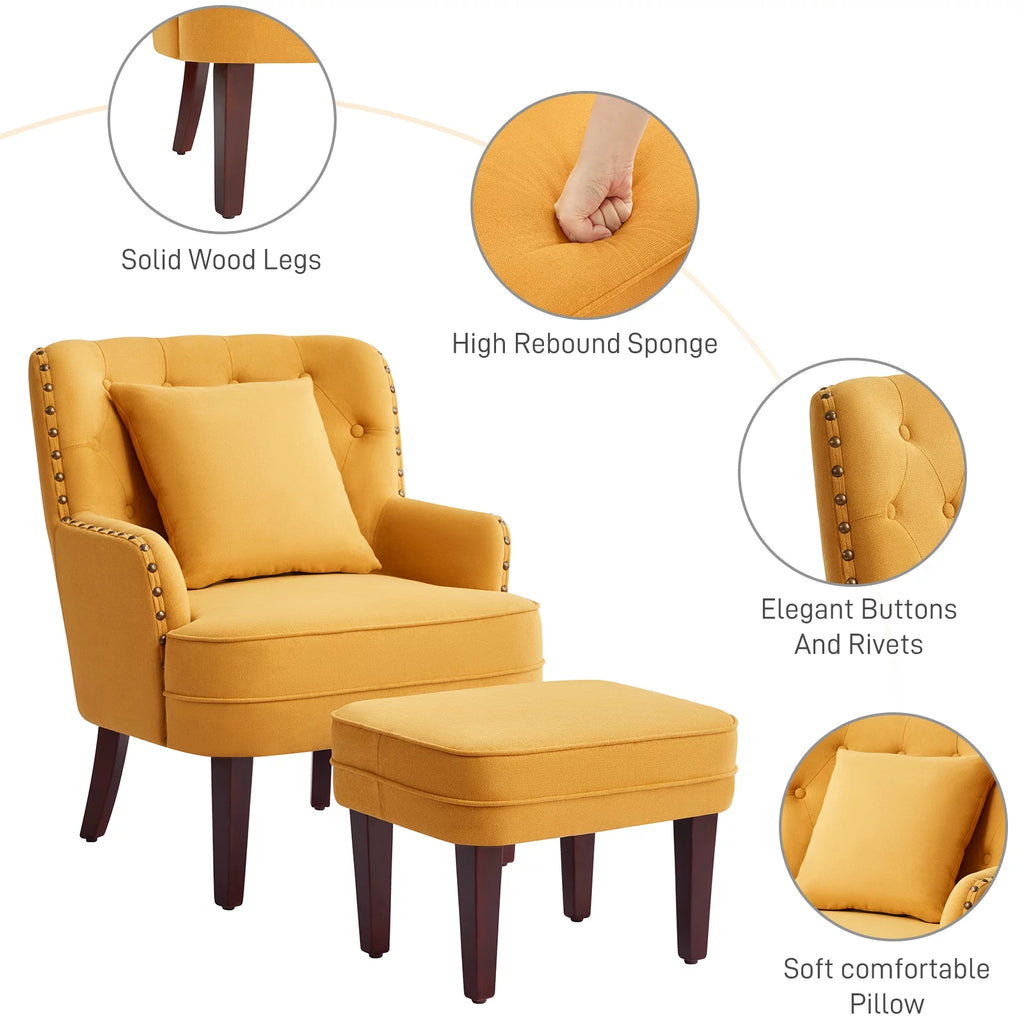 Yellow Upholstered Accent Chair with Ottoman B499