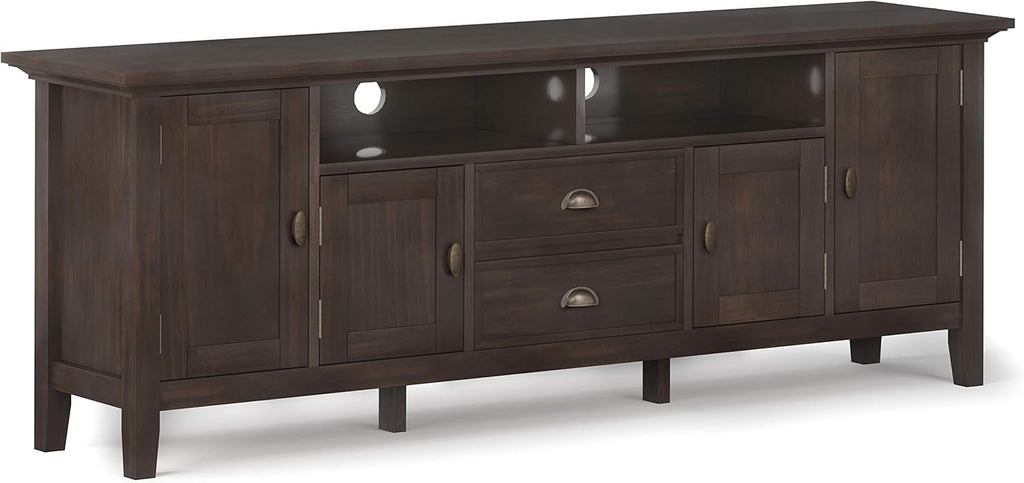 Black 72 inch Solid Wood TV Media Stand with Storage Shelves and Cabinets T315