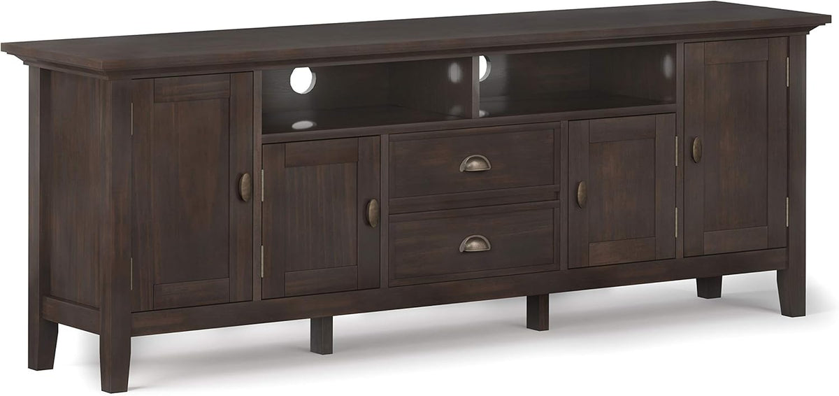 Black 72 inch Solid Wood TV Media Stand with Storage Shelves and Cabinets T315