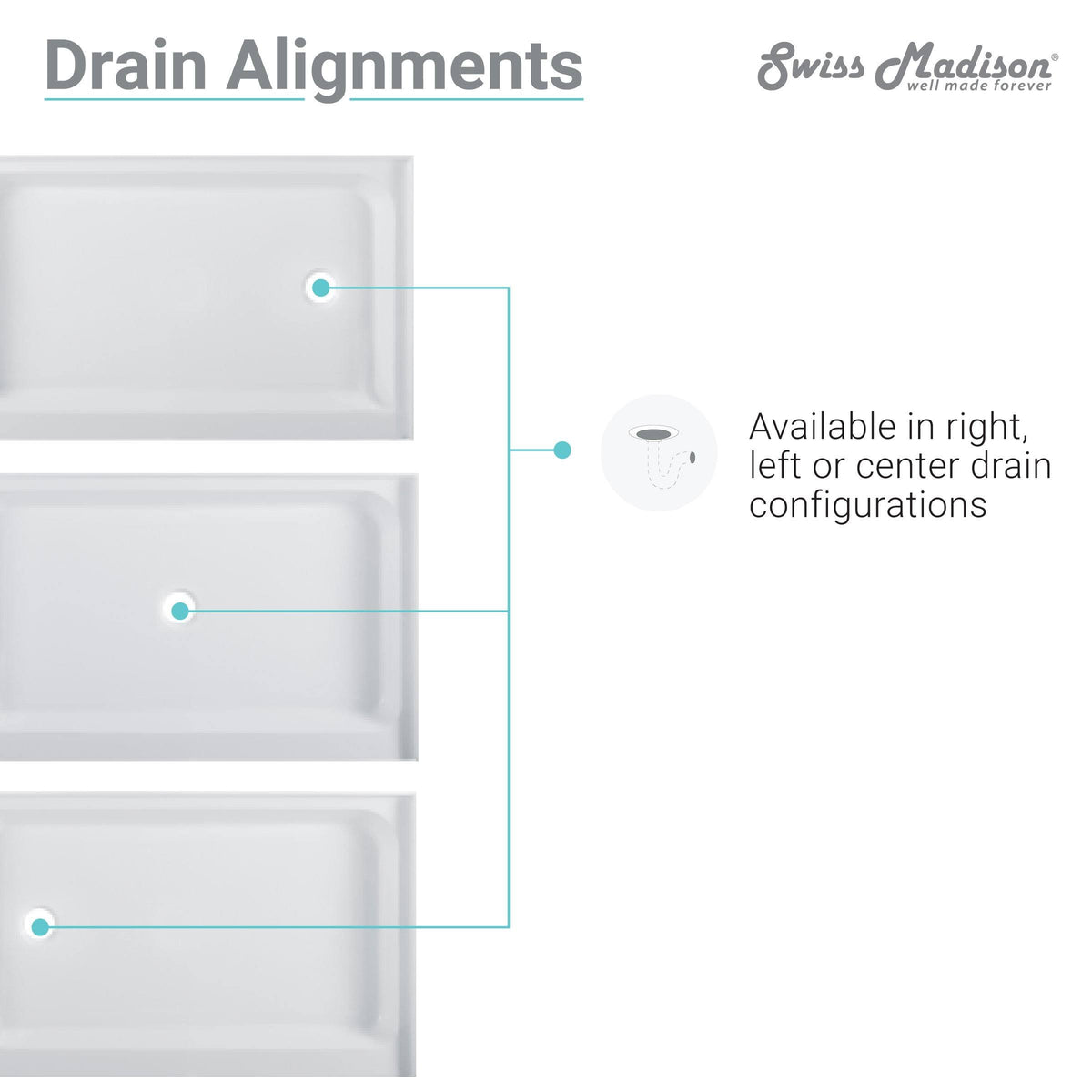 Single Threshold Shower Base Drain Location: Left B136