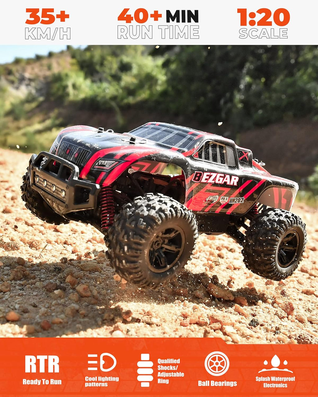 4WD 2.4GHz High Speed Remote Control Off Road RC Monster Car with 2 Rechargeable Batteries R480