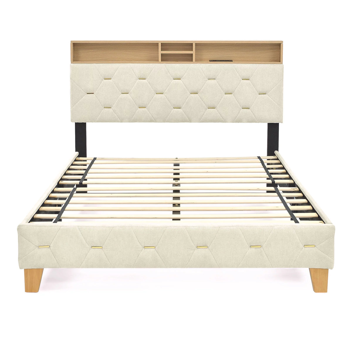 Upholstered Bed 160 x 200 cm with USB and Storage Headboard U648013