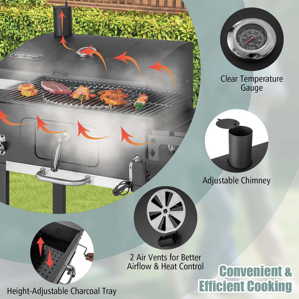 Outdoor Charcoal Grill with 2 Foldable Side Table T93905