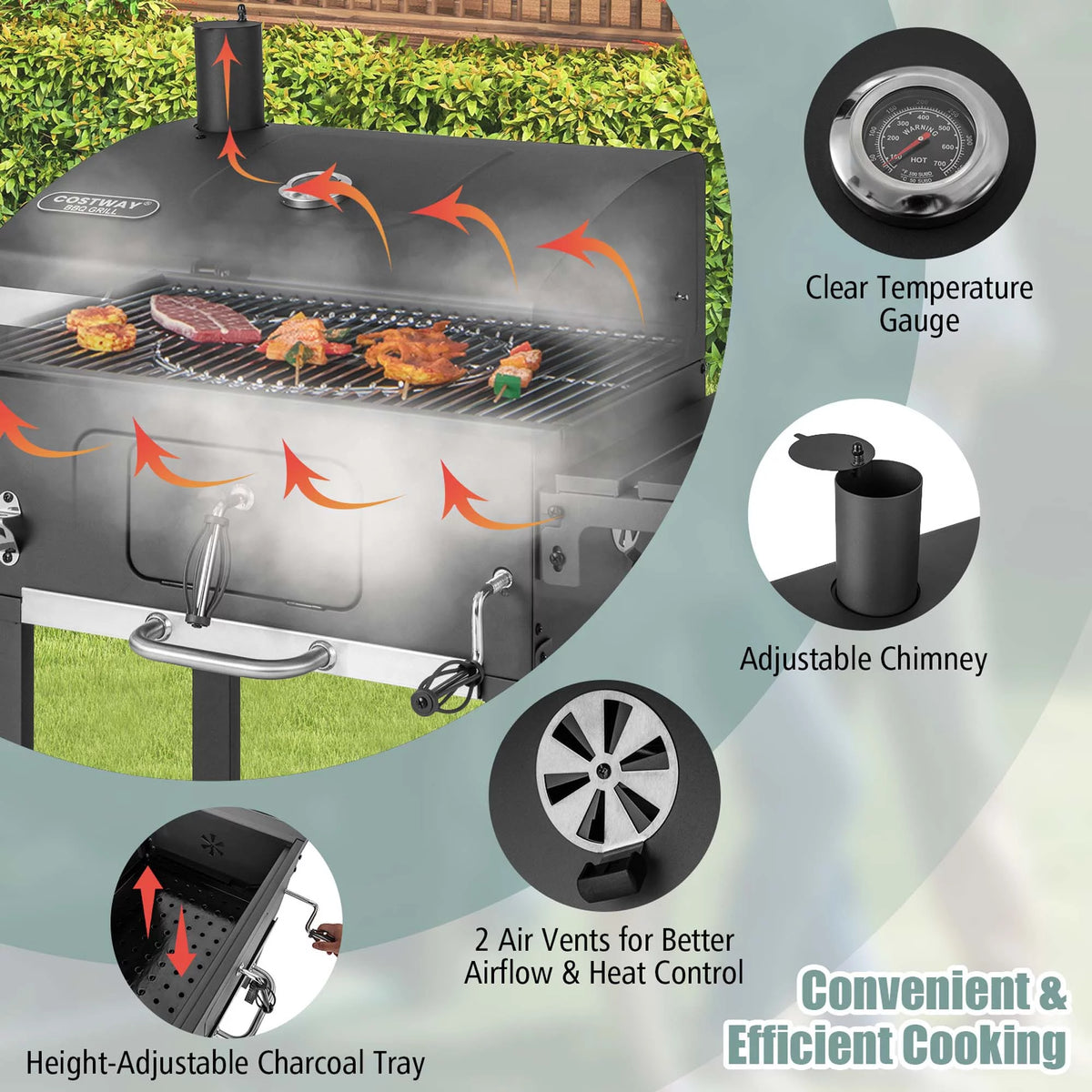Outdoor Charcoal Grill with 2 Foldable Side Table T93905