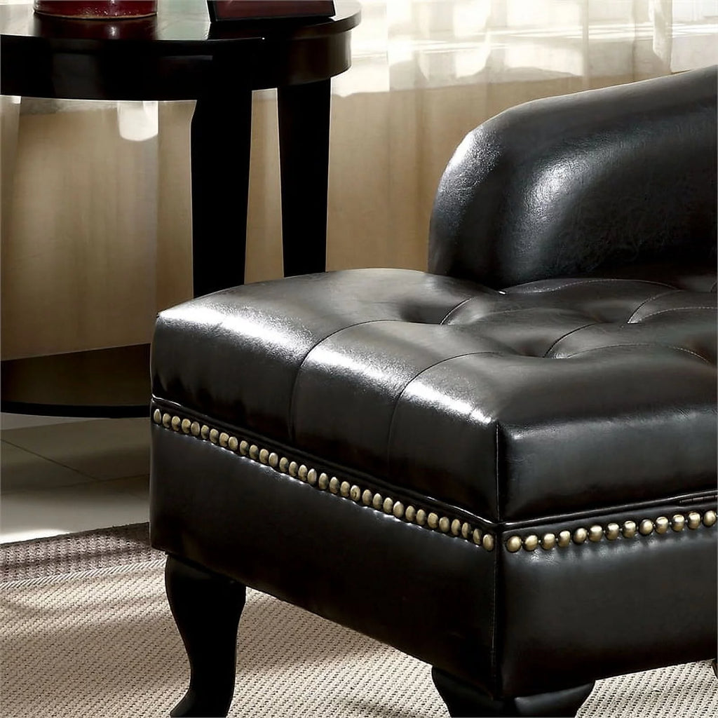 Black Faux Leather Tufted Storage Chaise Lounge D1223