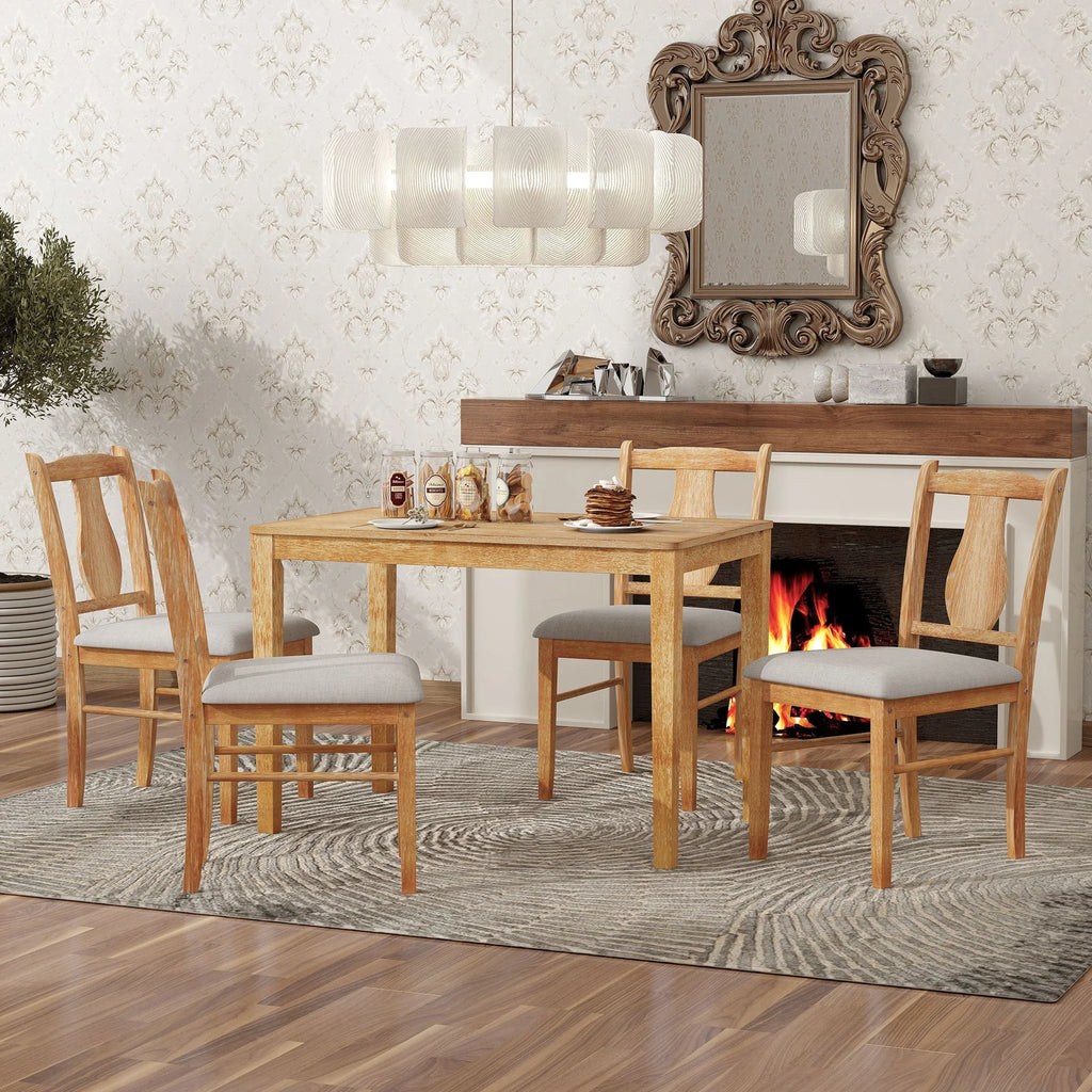 5pc Wooden Dining Set Table Chairs Bench Y3412