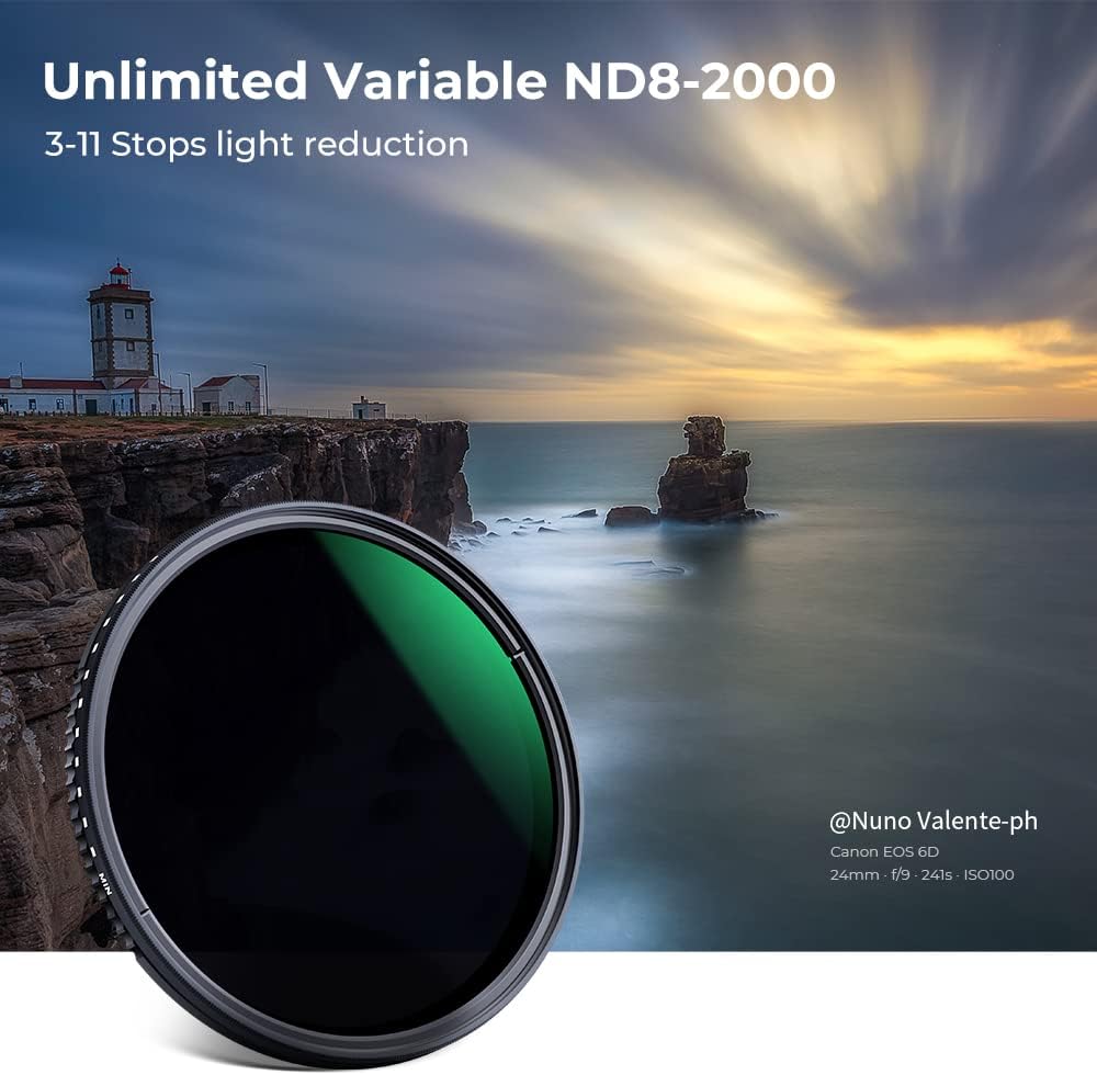 77mm Variable Neutral Density Filter ND8-ND2000 Adjustable ND Filter with Multi-Layer Coatings F71863
