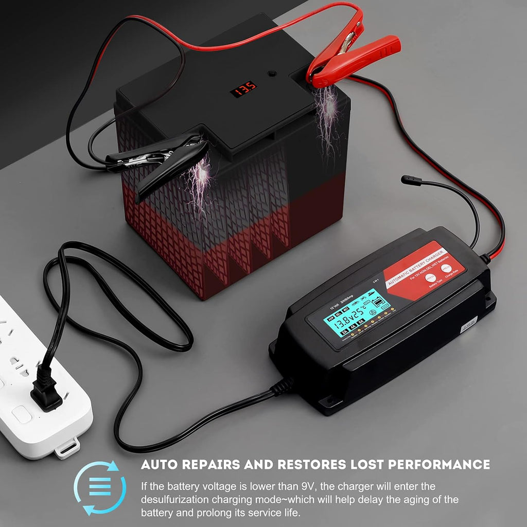 Fully Automatic 3 in 1 Car Battery Charger 12V 2/4/8 Amp with LCD Display K910