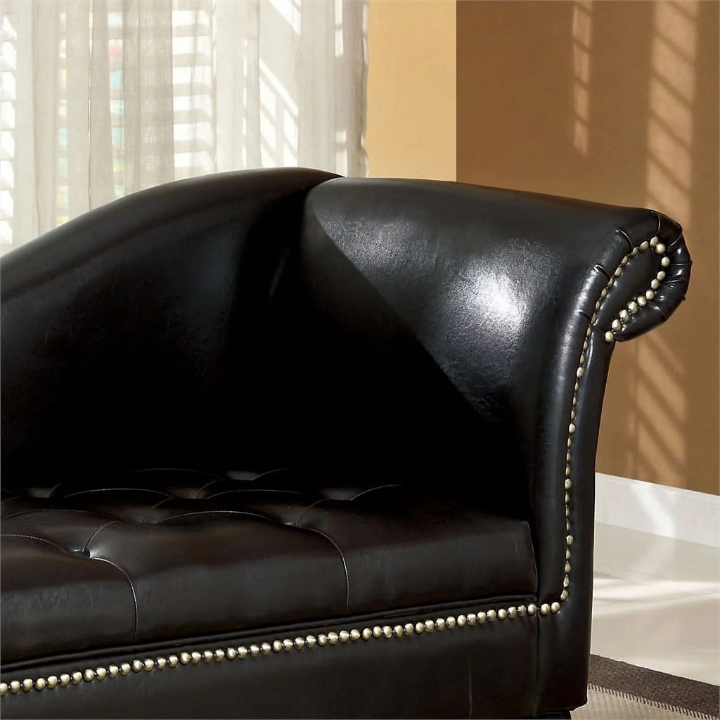 Black Faux Leather Tufted Storage Chaise Lounge D1223