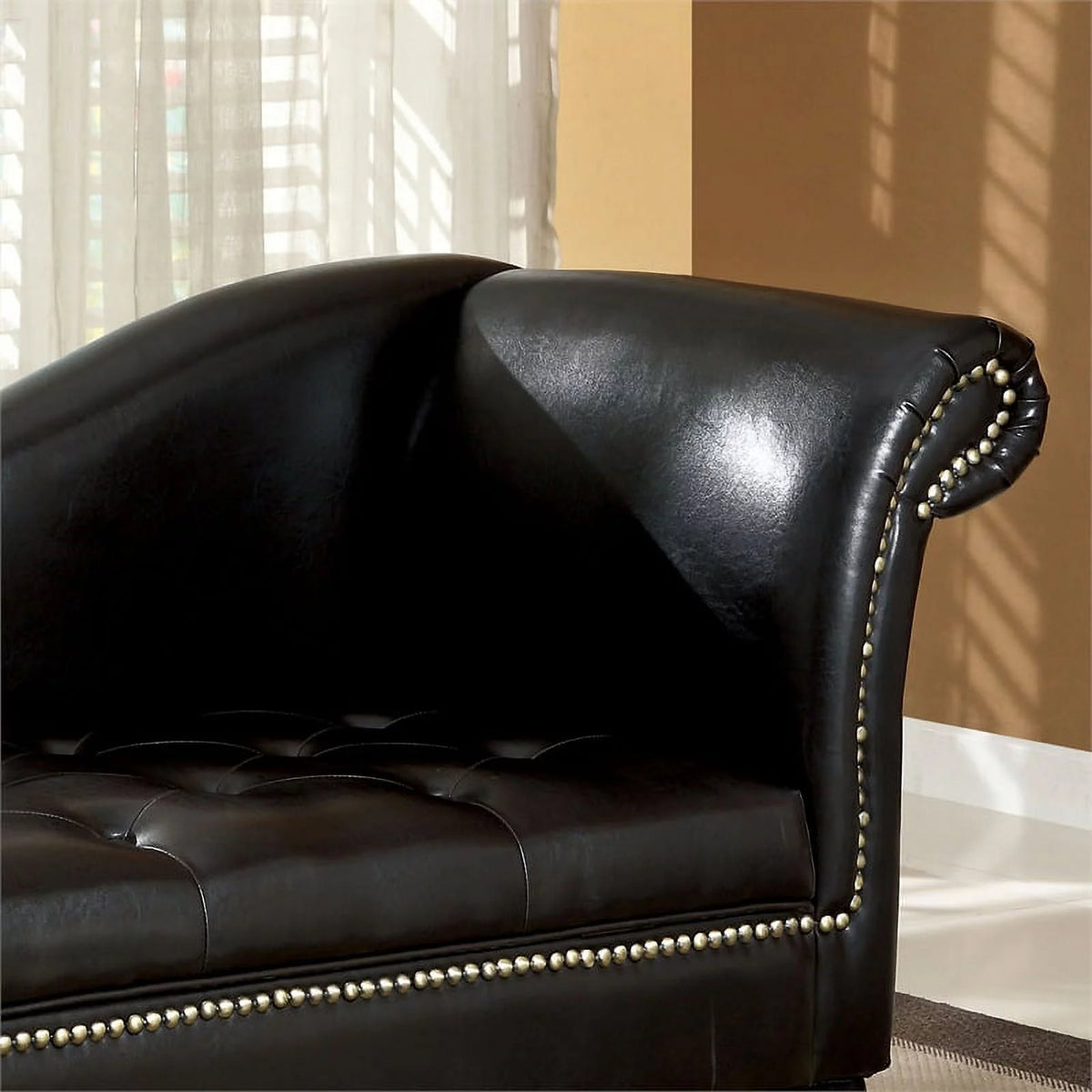 Black Faux Leather Tufted Storage Chaise Lounge D1223