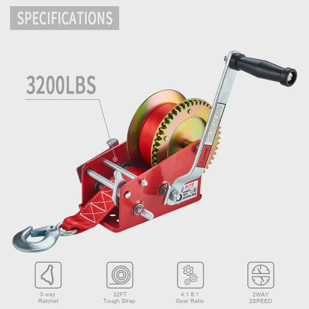 3200lbs Hand Winch with 10m Strap K2736