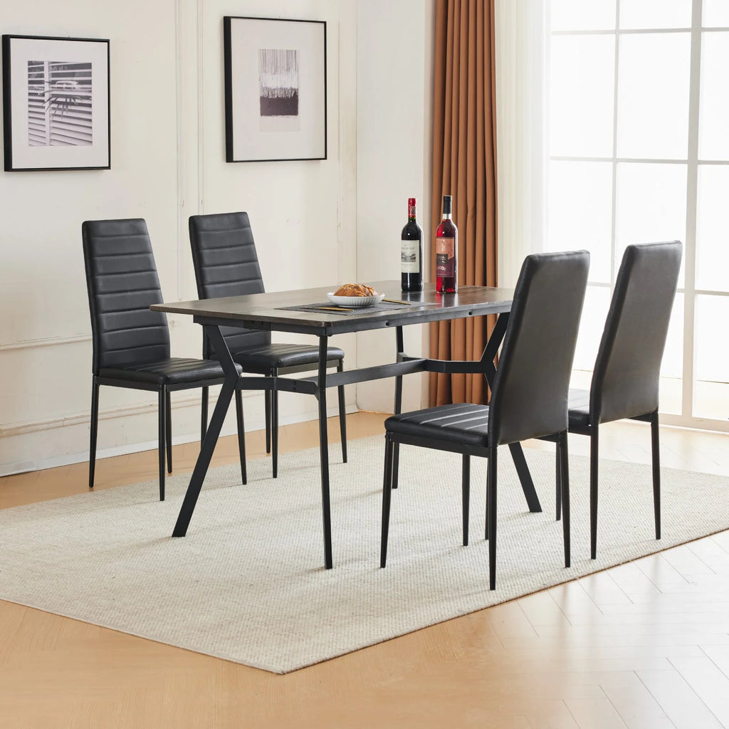 Black Faux Marble Dining Table Set for 6 I636207