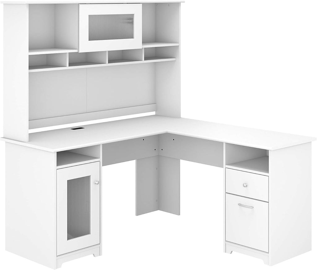 L Shaped Desk with Hutch in Espresso Oak T981002