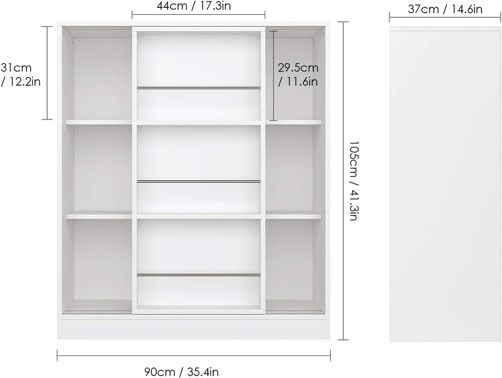 White 3 Tier Bookcase with Sliding Book Shelf A590