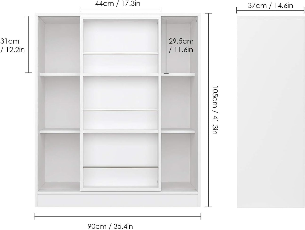 White 3 Tier Bookcase with Sliding Book Shelf A590