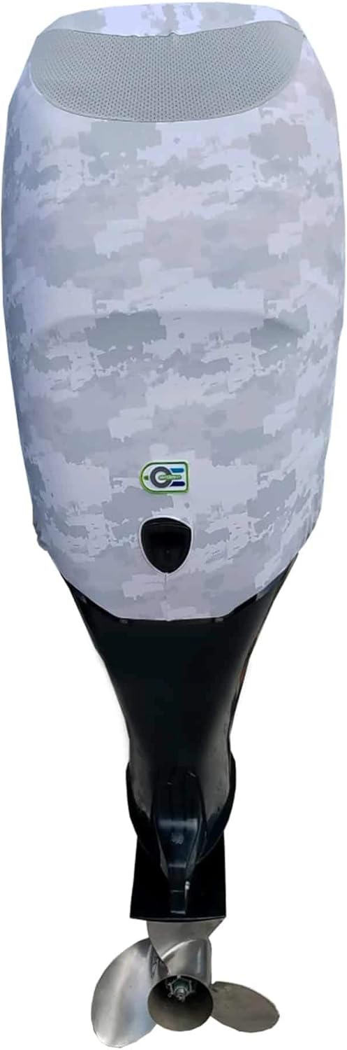Grey Digital Camo Outboard Motor Cover with Side Vents C828