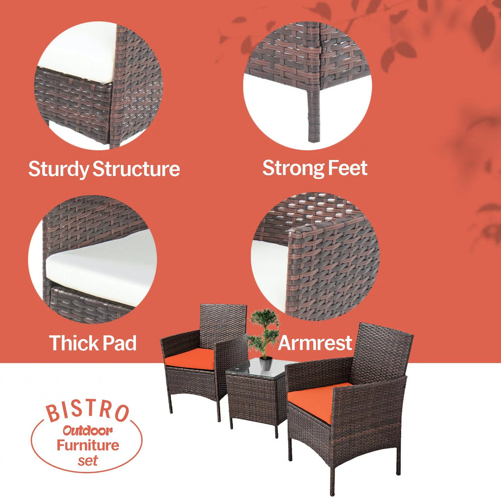 3 Piece Rattan Outdoor Furniture Set J983477