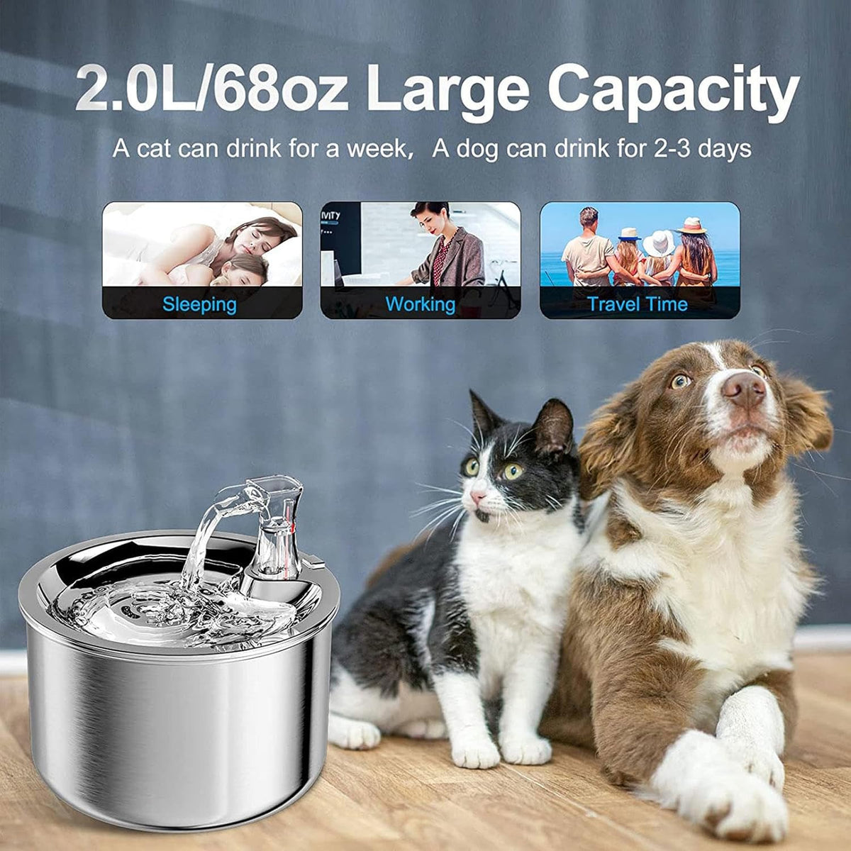 2L/67OZ 304 Stainless Steel Automatic Water Fountain H498