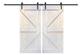 Light Grey Knotty Pine Wood Double Sliding Barn Door Slab with Hardware Kit Y9747