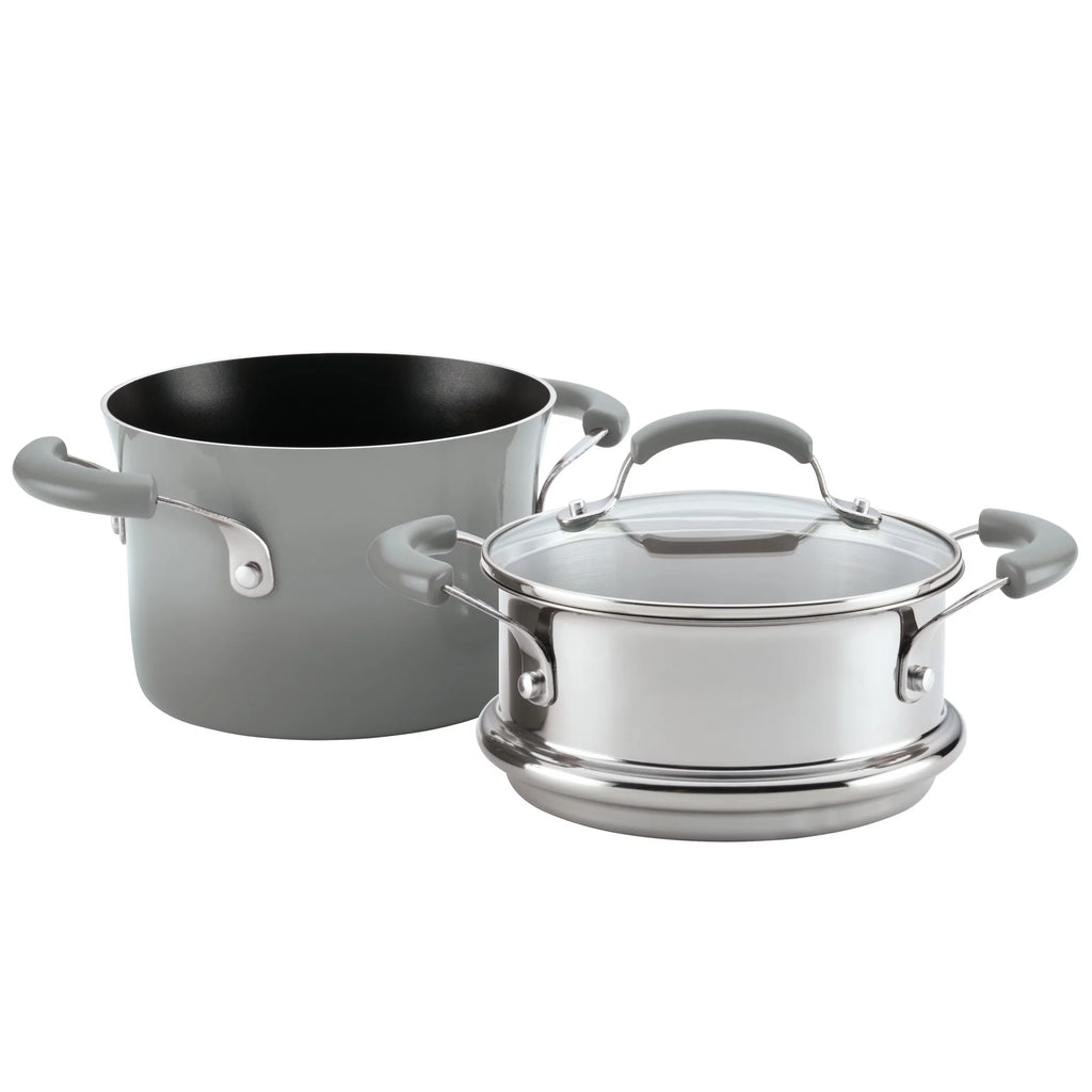 3 Qt Nonstick Porcelain Enamel Covered Multi Pot Set with Steamer I359883