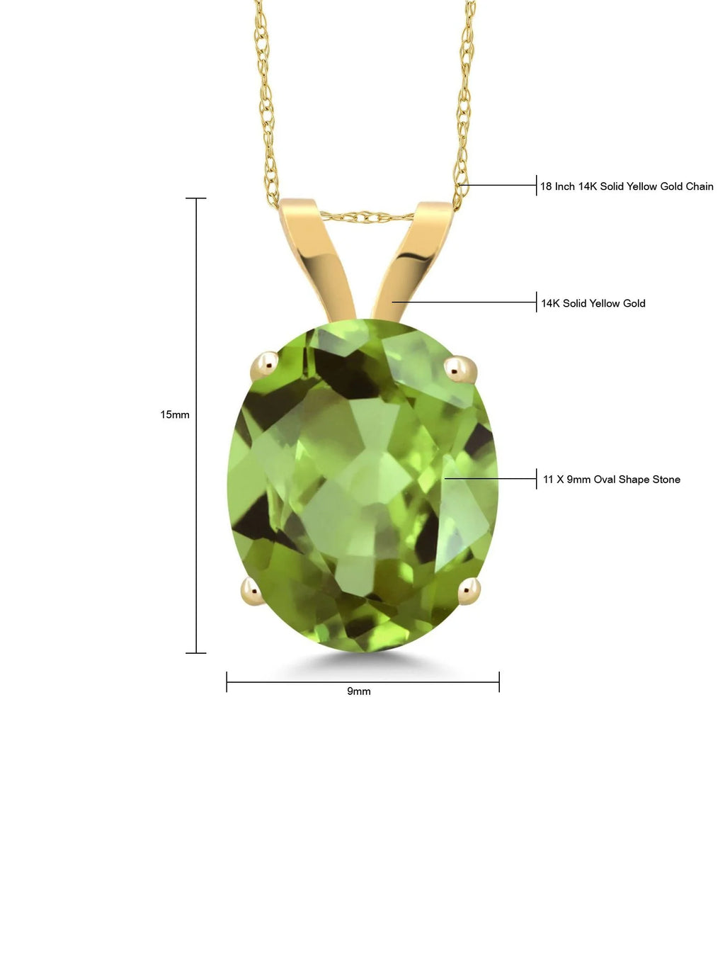 14K Yellow Gold Green Peridot Pendant Necklace with 18 inch Chain I739779