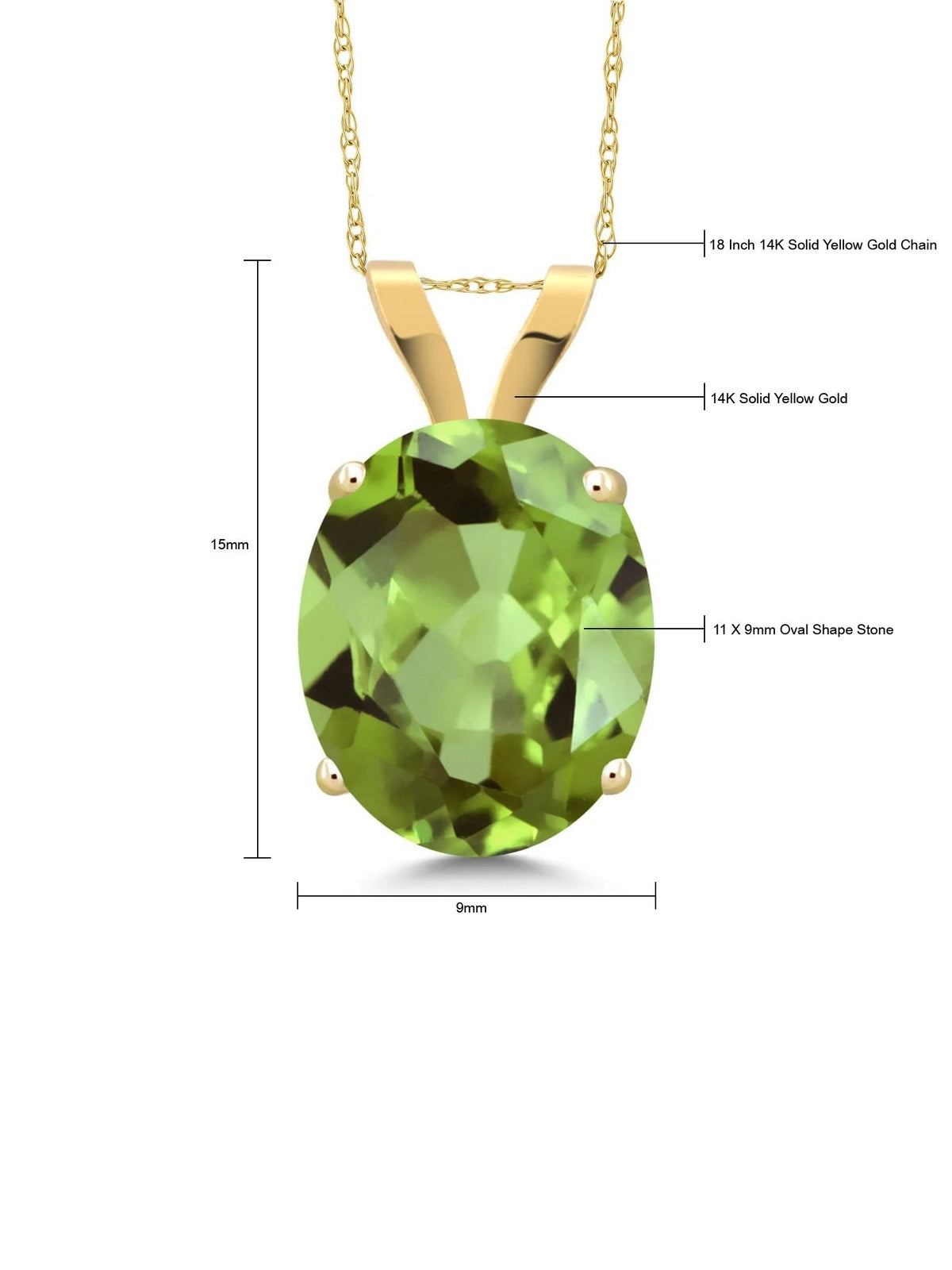 14K Yellow Gold Green Peridot Pendant Necklace with 18 inch Chain I739779