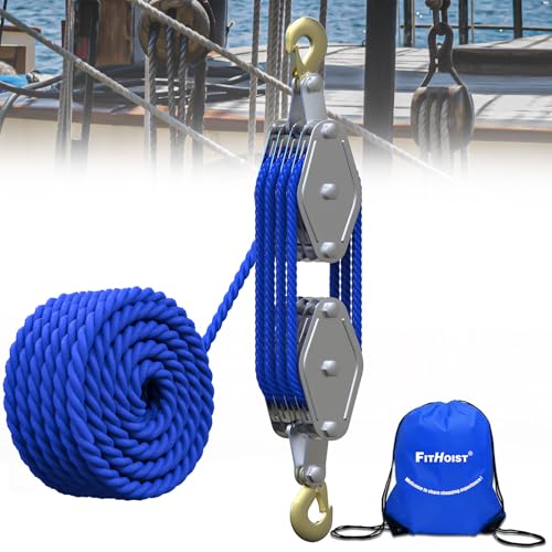 Heavy Duty 4400LBS Pulley Hoist with 65 Ft Rope D503
