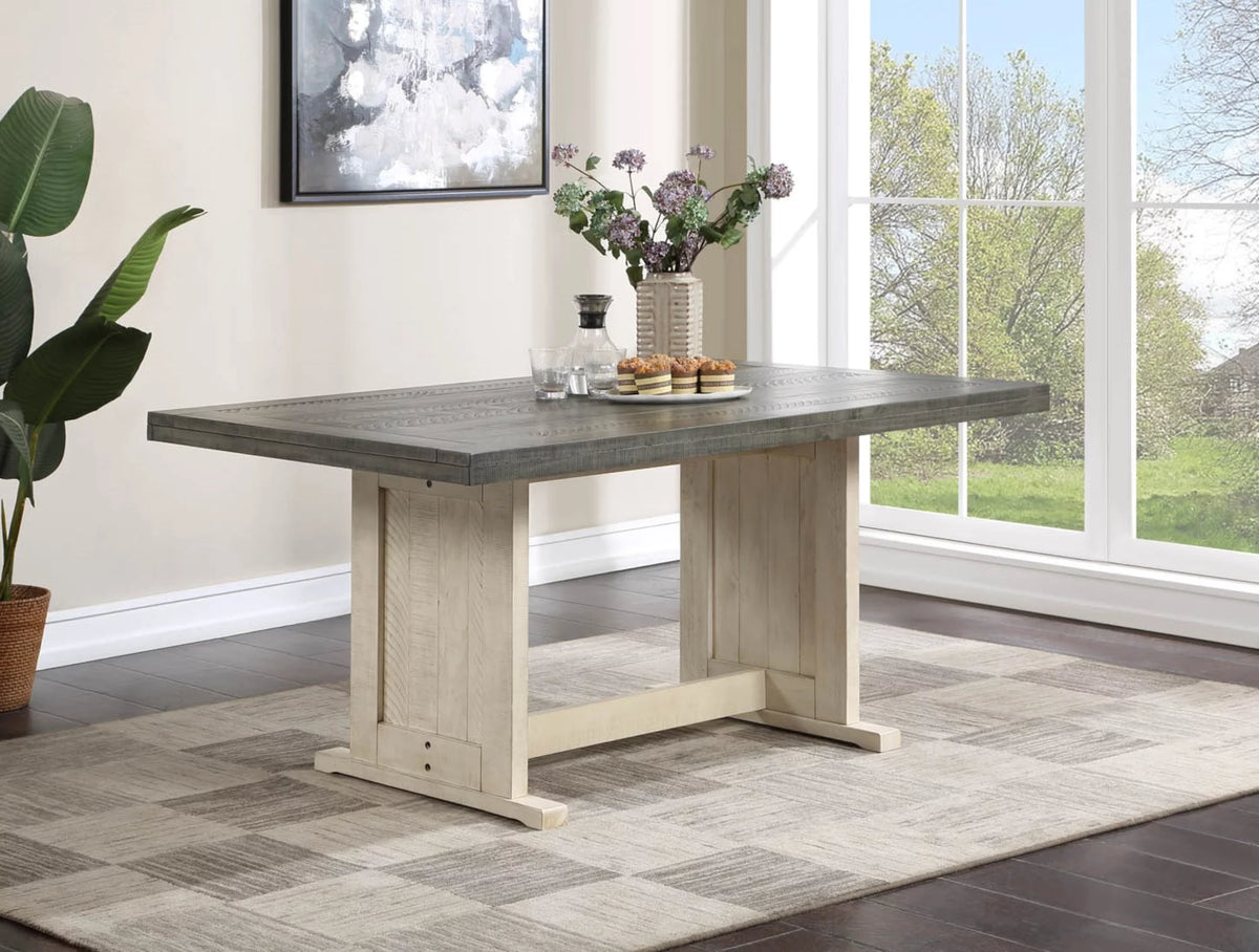Off White Grey Wood Dining Table Set with Corner Storage Bench L950