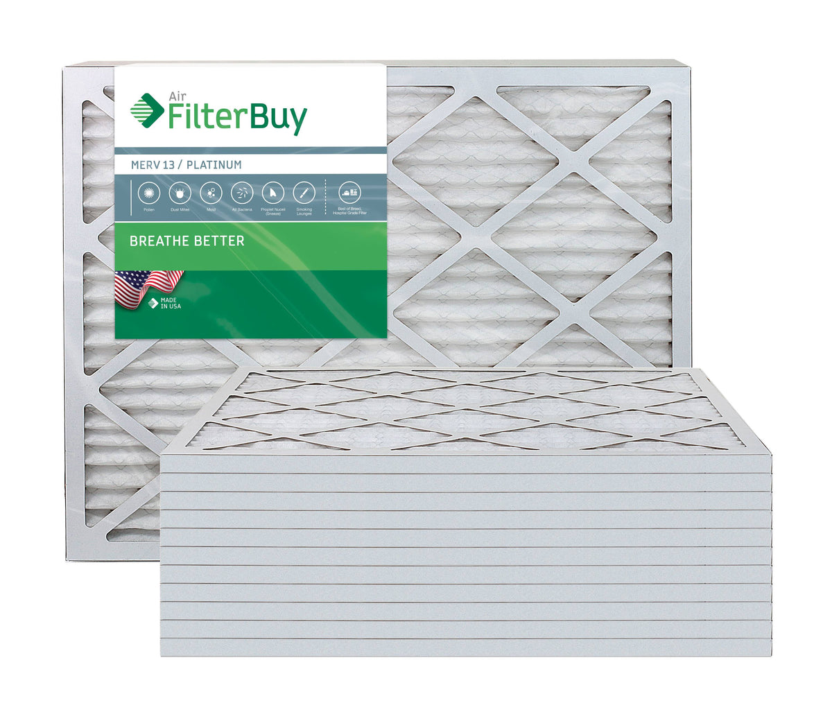 14x30x1 MERV 13 Pleated AC Furnace Air Filter, Pack of 12 B549