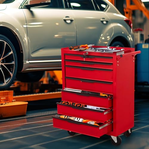 6-Drawer Rolling Metal Tool Chest with Wheels and Keyed Locking S6392