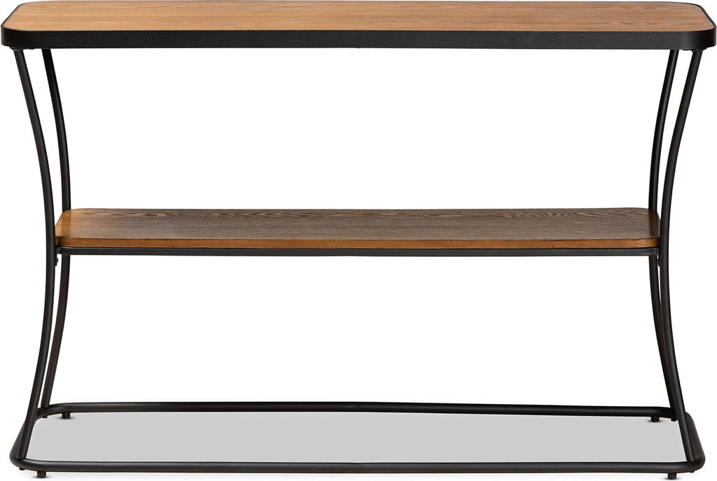 Rustic Industrial Walnut Brown Wood and Black Metal Console Table G9056