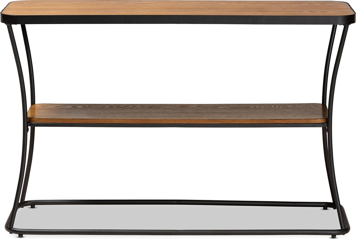 Rustic Industrial Walnut Brown Wood and Black Metal Console Table G9056