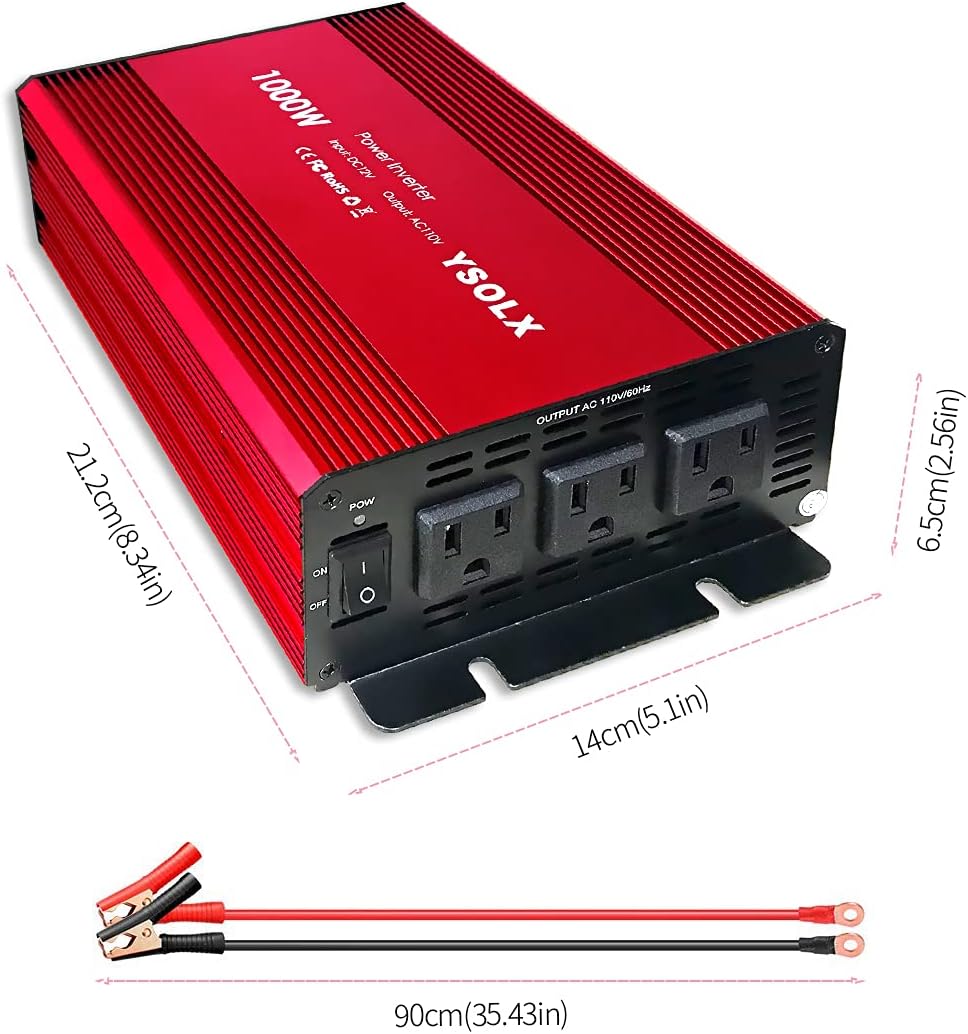 1000 Watt 12V to 110V Power Inverter with 3 AC Outlets B12953