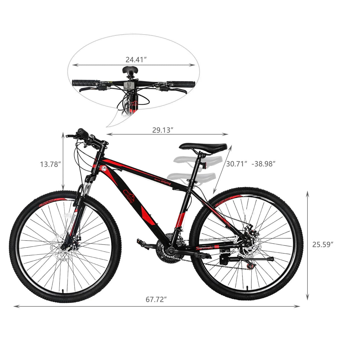 21 Speed 26" Wheel Steel Frame Mountain Bike, Black/Red D752448