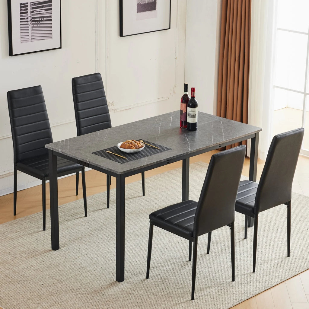 Black Faux Marble Dining Table Set for 6 I636207
