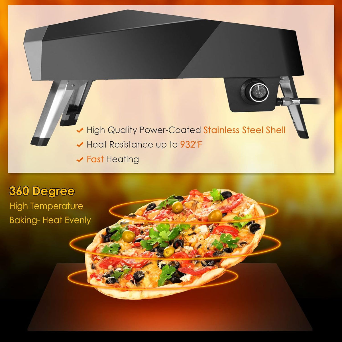 12 Portable Gas Pizza Oven with Pizza Stone and Pizza Cutter L3677