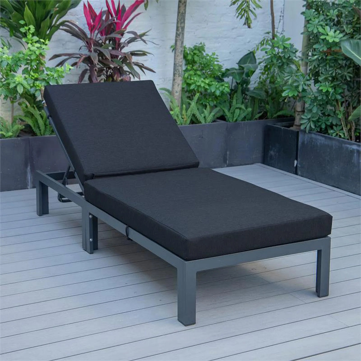 Aluminum Patio Chaise Lounge Chair with Black Cushions X15139