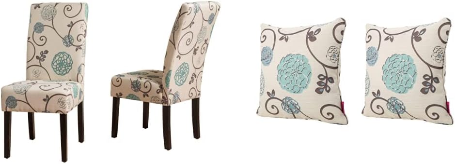 White and Blue Floral Fabric Dining Chairs 2 Pcs Set N4400