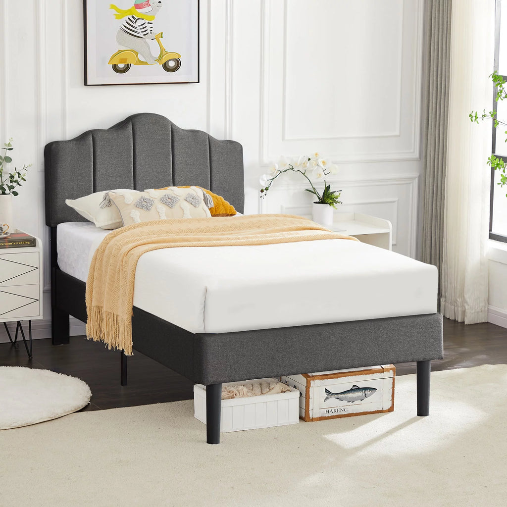 Twin Size Upholstered Platform Bed Frame Dark Grey J896918