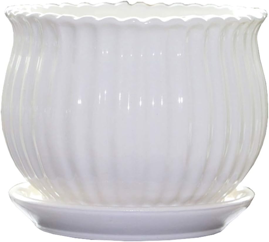 Ceramic Flower Plant Pots with Saucer, Set of 3 in Different Sizes A501319